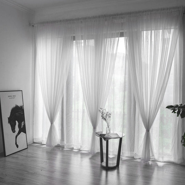 Solid Color Transparent Mesh Curtains – Punch-Free Ready-Made Panels