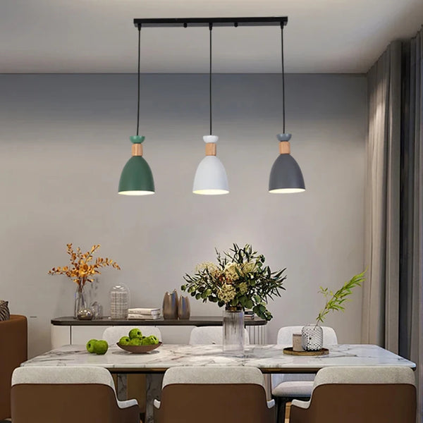 Nordic Restaurant Iron Chandelier 3 Heads Straight Round Plate Modern Simple Bar Table Dining Room Home Creative Lamp E27 Bulb