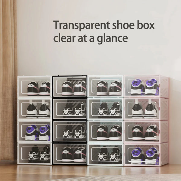 2PCS/4PCS/6PCS transparent foldable plastic shoe box can be stacked and not easy to tip over, simple storage box for home shoes