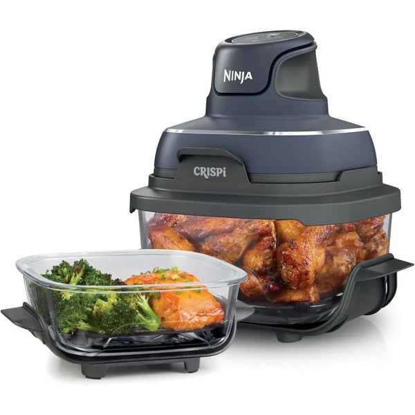 Ninja Crispi Air Fryer, Microwave, 4 QT & 6 Cup Glass Containers with Storage Lids, Air Fry, Bake, & More, Grey, FN101CGY