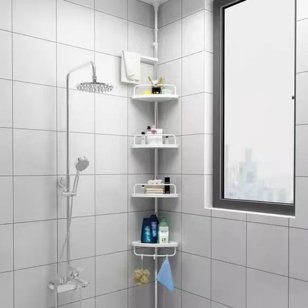 Thickened Bathroom Tray Stainless Steel Adjustable Shower Rod  Sturdy Ceiling-to-FloorOrganizer Corner Shelf with DrainageHoles