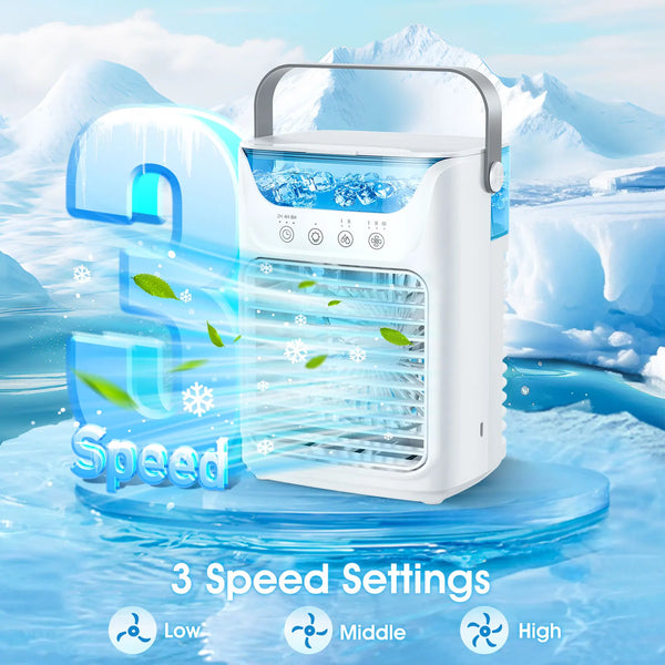 Portable Air Conditioners Fan Desktop Air Cooler 3 in 1 Humidifier Water Mist Fan LED Night Light USB Charging for Home Camping