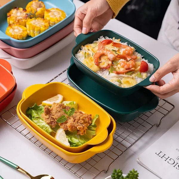 Wholesale Nordic Underglaze Color Home Creative Baking Binaural Rice Bowl Baking Pan Spot Foreign Trade Cross-border