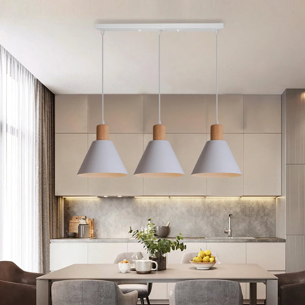 Dining Table Pendant Light Lampshade Wood Ceiling Chandelier Kitchen Island Bedroom Modern Suspension Pendant Lamp 1/3 Heads
